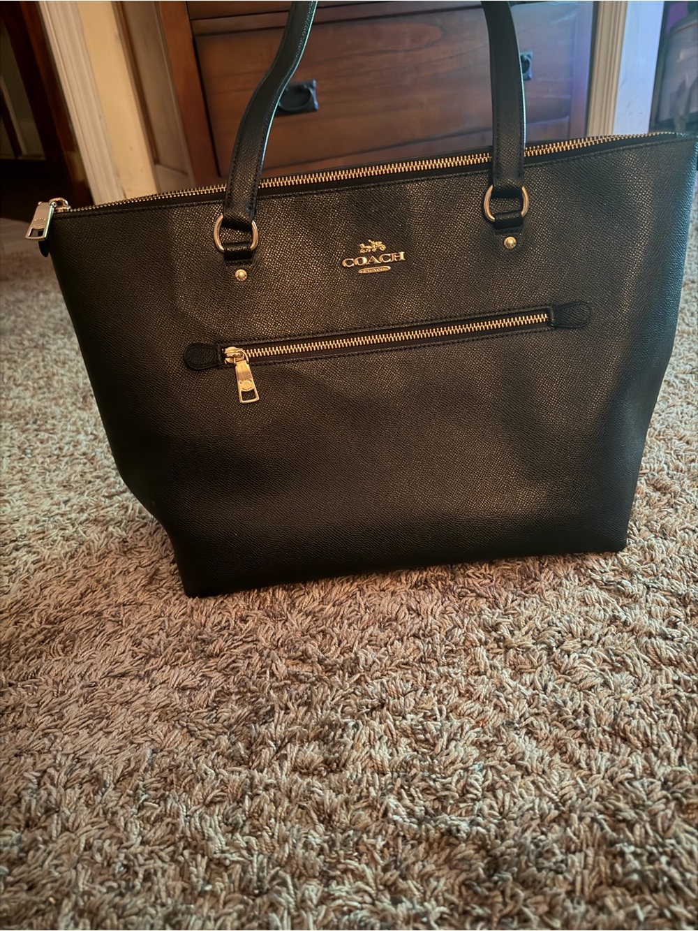Coach Black Leather Tote with Gold Hardware
